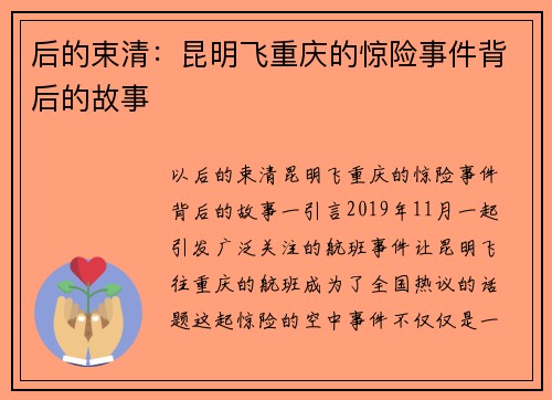 后的束清：昆明飞重庆的惊险事件背后的故事